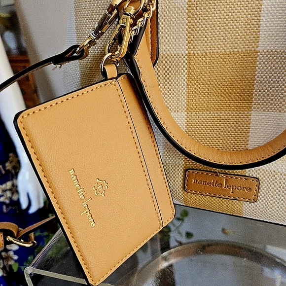 Nanette Lepore Crossbody Purse Tan and White Gingham with Card Case - Picture 4 of 10